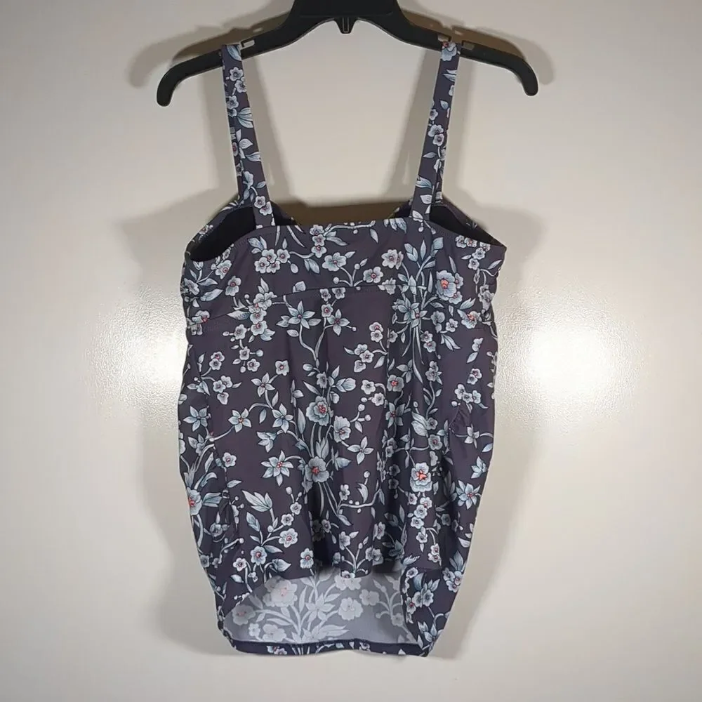 Motherhood Maternity Two Piece Swimsuit Grey Blue Floral Size Large